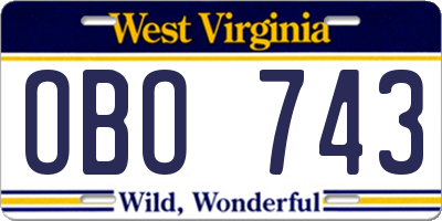 WV license plate OBO743