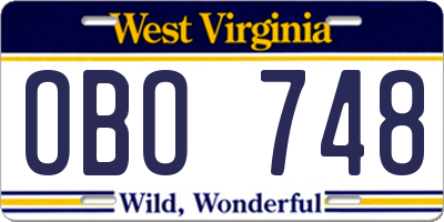 WV license plate OBO748
