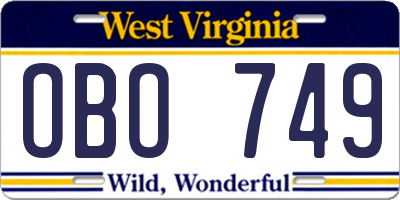 WV license plate OBO749