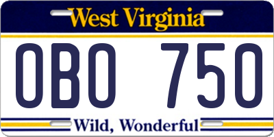 WV license plate OBO750