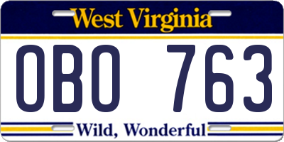 WV license plate OBO763