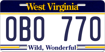 WV license plate OBO770