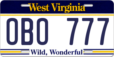 WV license plate OBO777