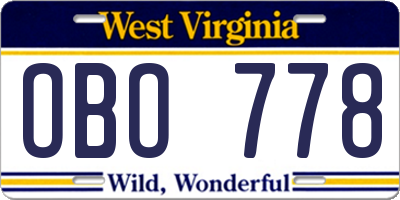 WV license plate OBO778