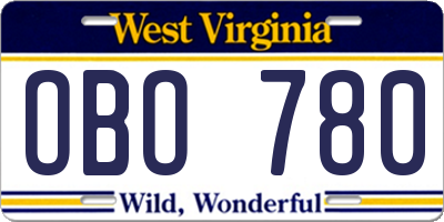 WV license plate OBO780