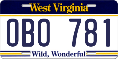 WV license plate OBO781