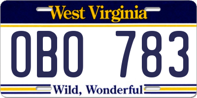 WV license plate OBO783