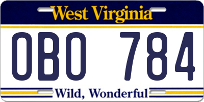 WV license plate OBO784