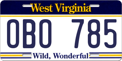 WV license plate OBO785