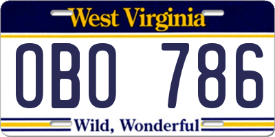 WV license plate OBO786
