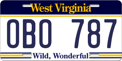 WV license plate OBO787