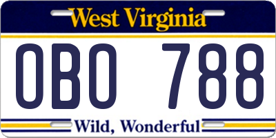 WV license plate OBO788