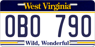 WV license plate OBO790