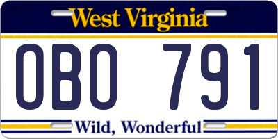 WV license plate OBO791