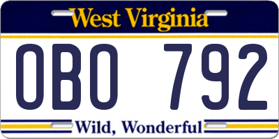 WV license plate OBO792