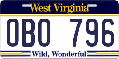 WV license plate OBO796