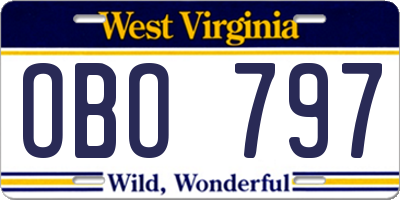 WV license plate OBO797