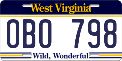 WV license plate OBO798