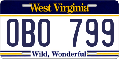 WV license plate OBO799
