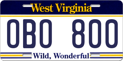 WV license plate OBO800