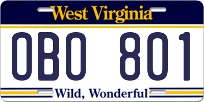 WV license plate OBO801