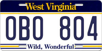 WV license plate OBO804