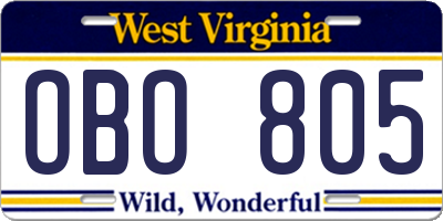 WV license plate OBO805