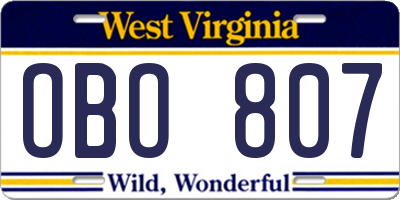 WV license plate OBO807