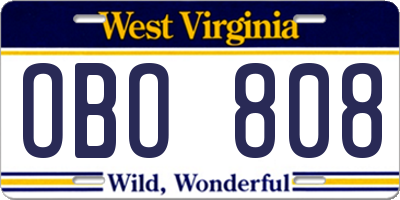WV license plate OBO808