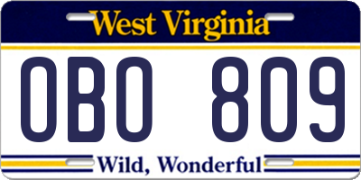 WV license plate OBO809
