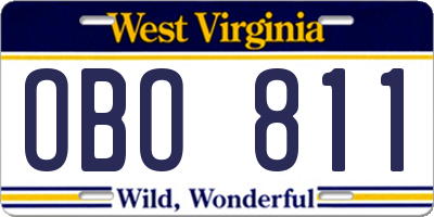 WV license plate OBO811