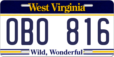 WV license plate OBO816