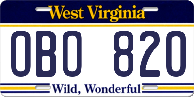 WV license plate OBO820