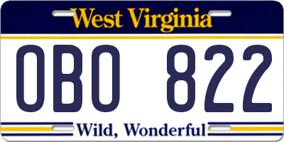 WV license plate OBO822