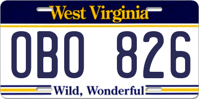 WV license plate OBO826
