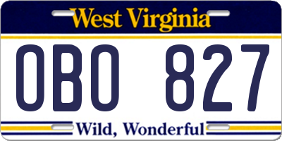 WV license plate OBO827
