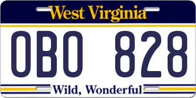 WV license plate OBO828