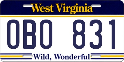 WV license plate OBO831