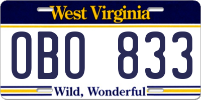 WV license plate OBO833