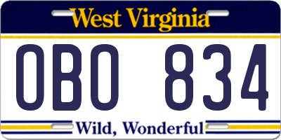 WV license plate OBO834