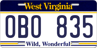WV license plate OBO835