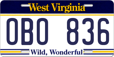 WV license plate OBO836