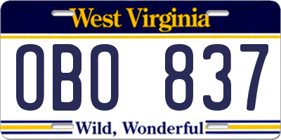 WV license plate OBO837