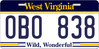 WV license plate OBO838