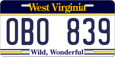 WV license plate OBO839