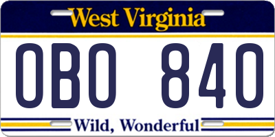 WV license plate OBO840