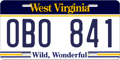 WV license plate OBO841