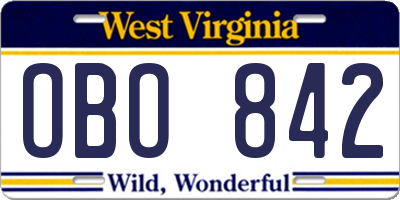 WV license plate OBO842