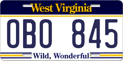 WV license plate OBO845