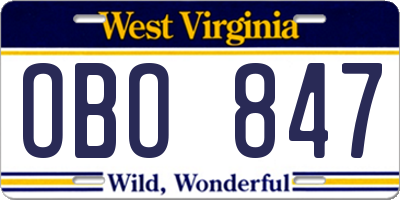 WV license plate OBO847